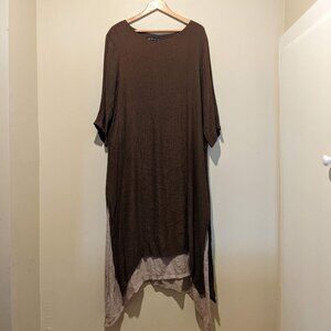 Zanzea Boho Lagenlook Maxi Dress Brown Beige Asymmetrical Size 18 (Fits M–XL)